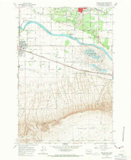 Classic USGS Mabton East Washington 7.5'x7.5' Topo Map Image