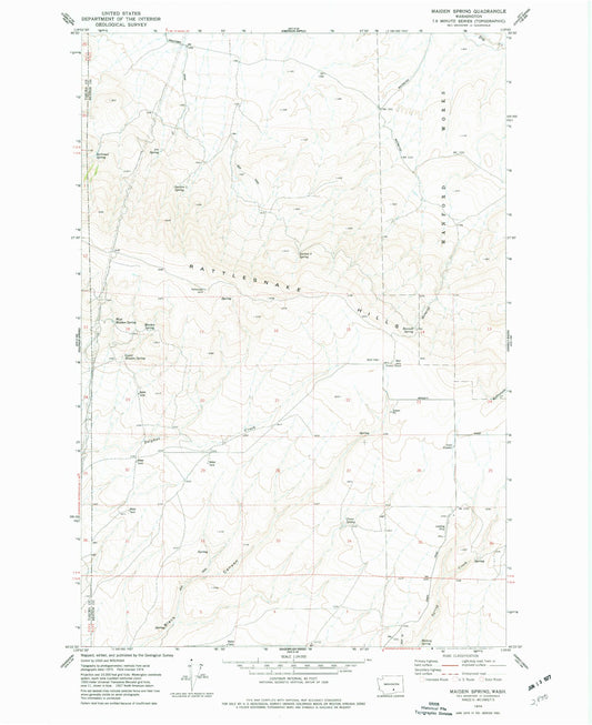 Classic USGS Maiden Spring Washington 7.5'x7.5' Topo Map Image