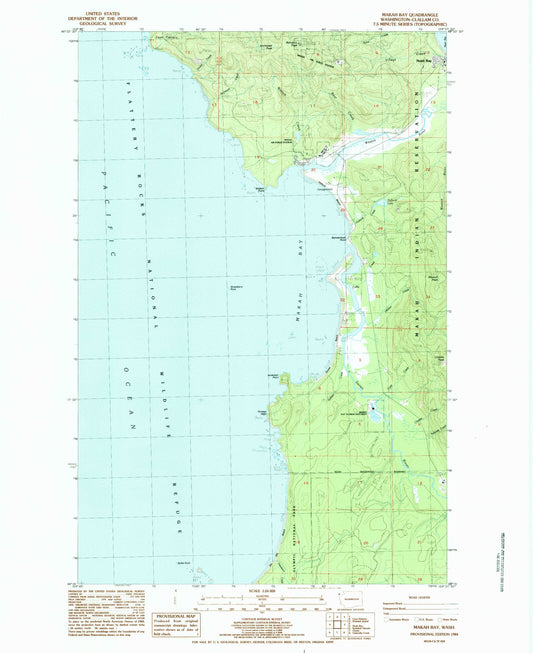 Classic USGS Makah Bay Washington 7.5'x7.5' Topo Map Image
