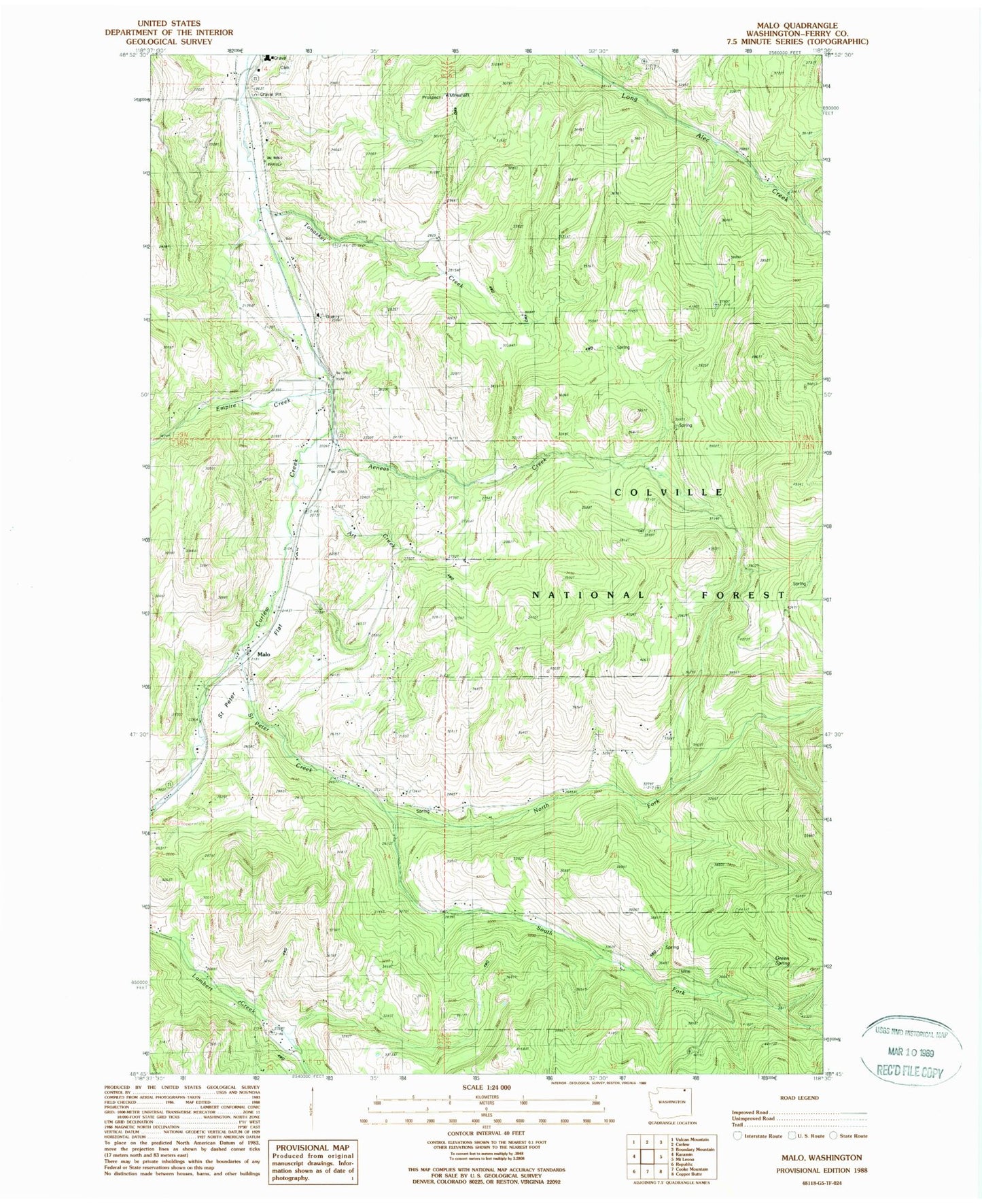 Classic USGS Malo Washington 7.5'x7.5' Topo Map Image