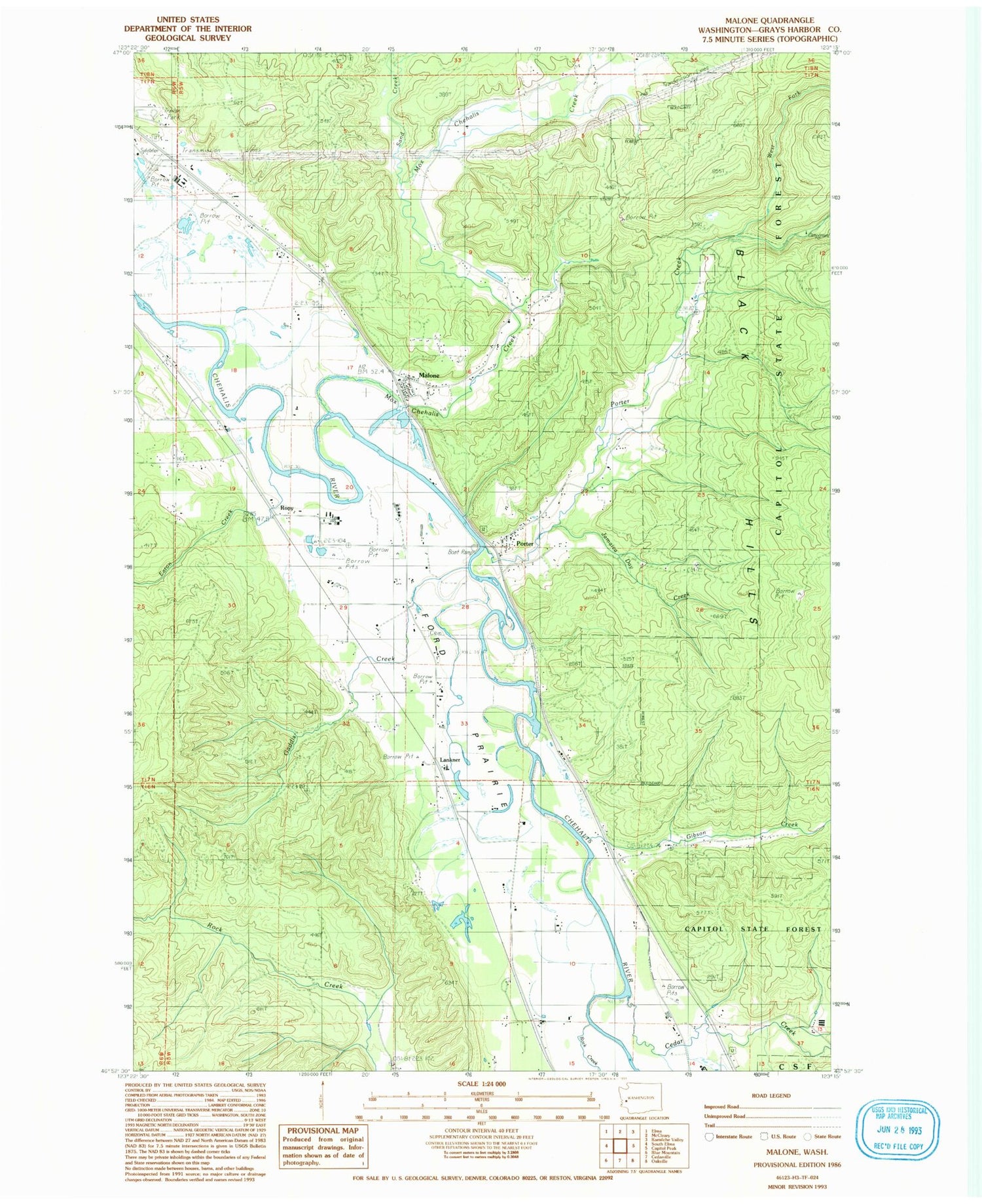 Classic USGS Malone Washington 7.5'x7.5' Topo Map Image