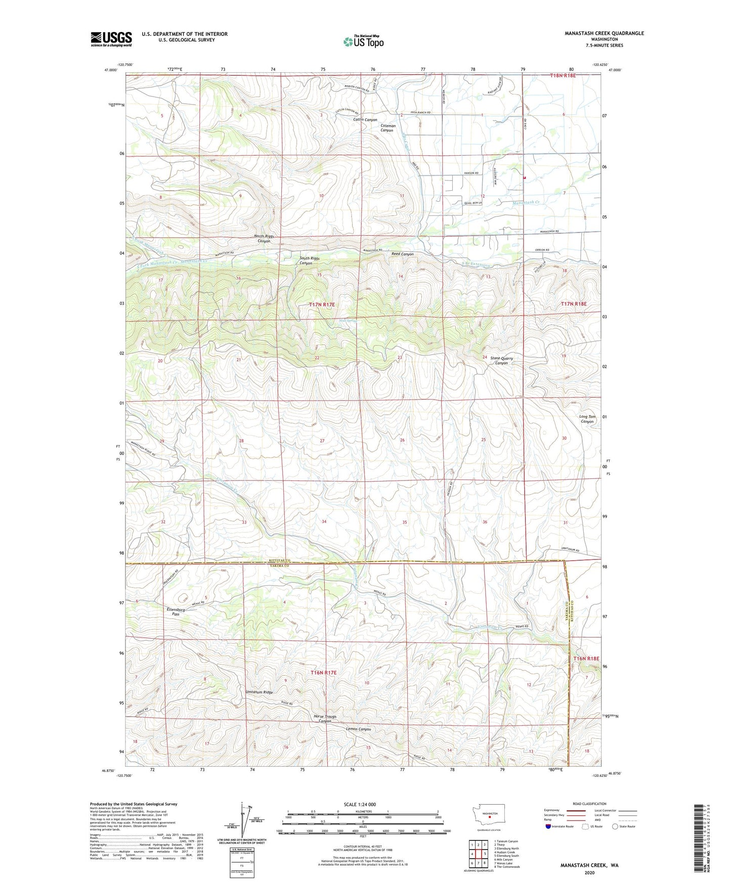 Manastash Creek Washington US Topo Map Image