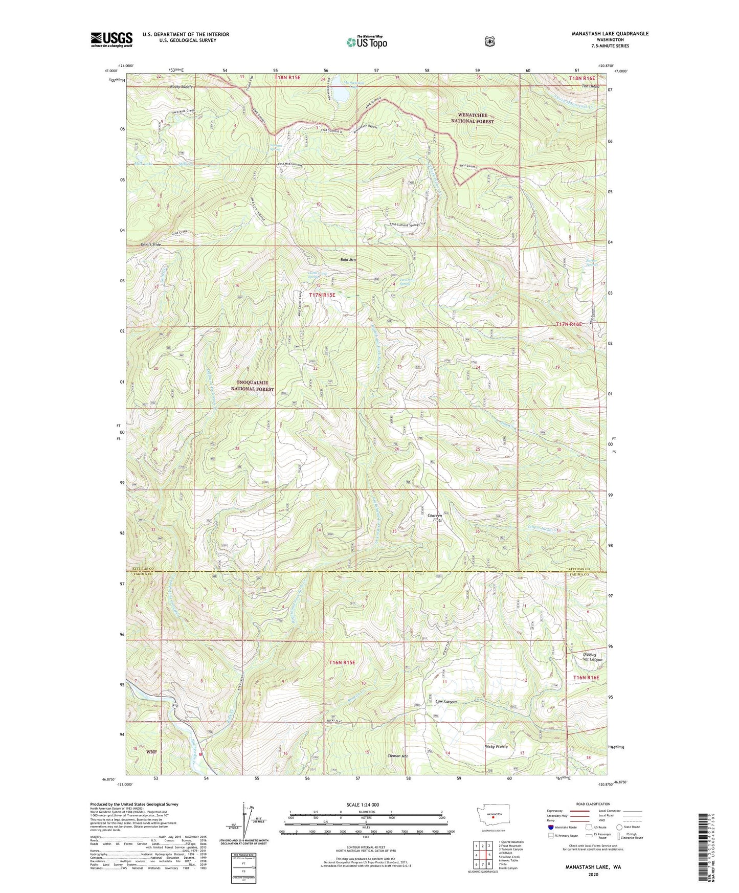 Manastash Lake Washington US Topo Map Image
