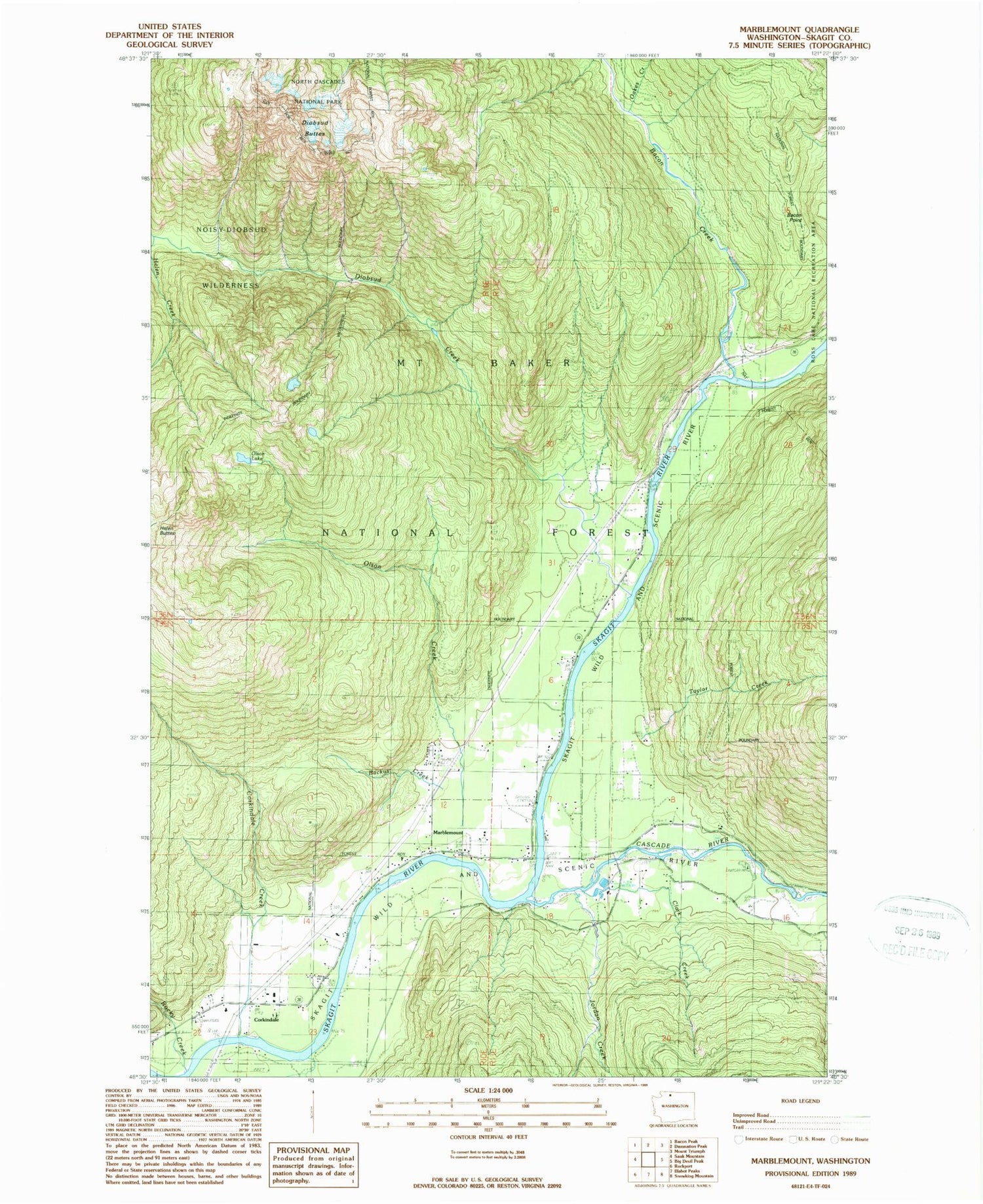 Classic USGS Marblemount Washington 7.5'x7.5' Topo Map Image