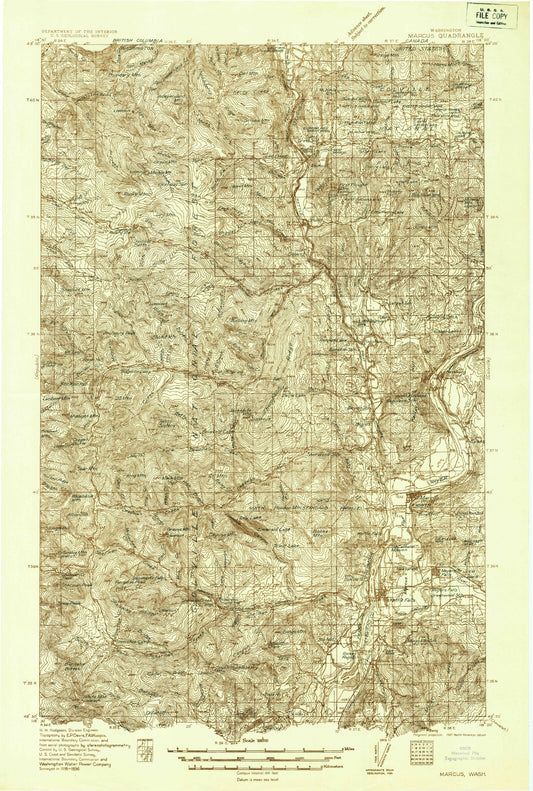 Historic 1936 Marcus Washington 30'x30' Topo Map Image