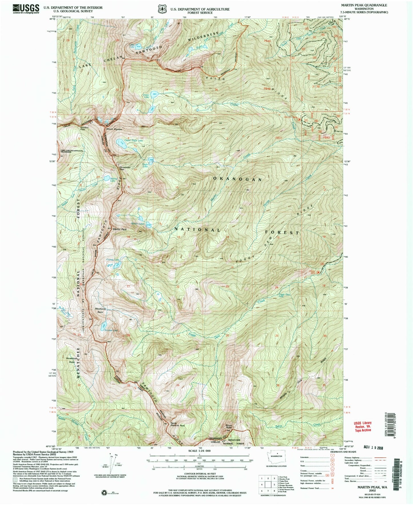 Classic USGS Martin Peak Washington 7.5'x7.5' Topo Map Image