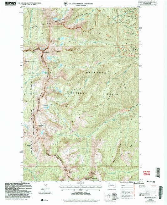 Classic USGS Martin Peak Washington 7.5'x7.5' Topo Map Image