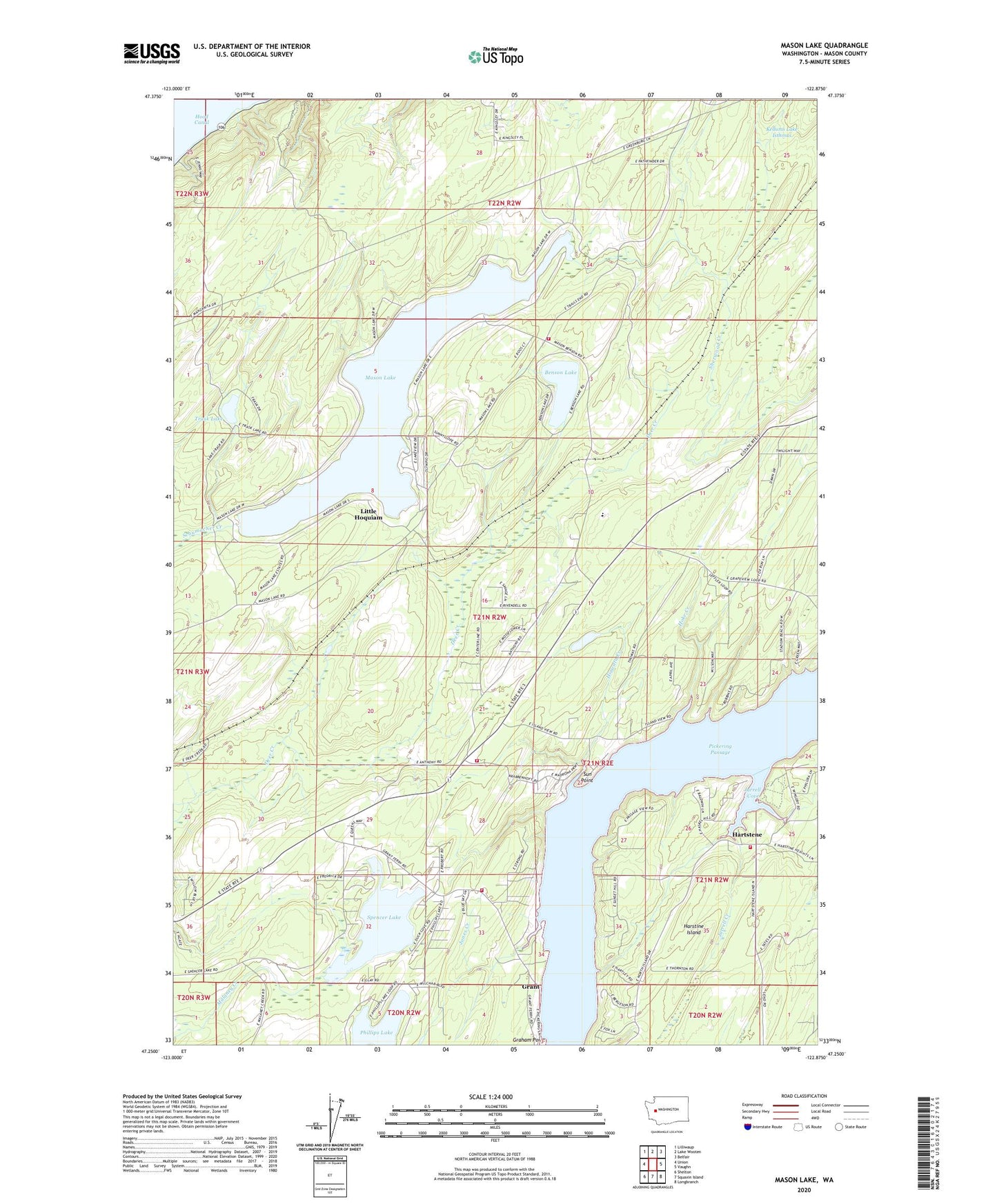 Mason Lake Washington US Topo Map Image