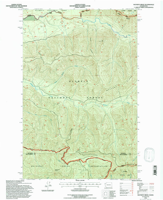 Classic USGS Matheny Ridge Washington 7.5'x7.5' Topo Map Image