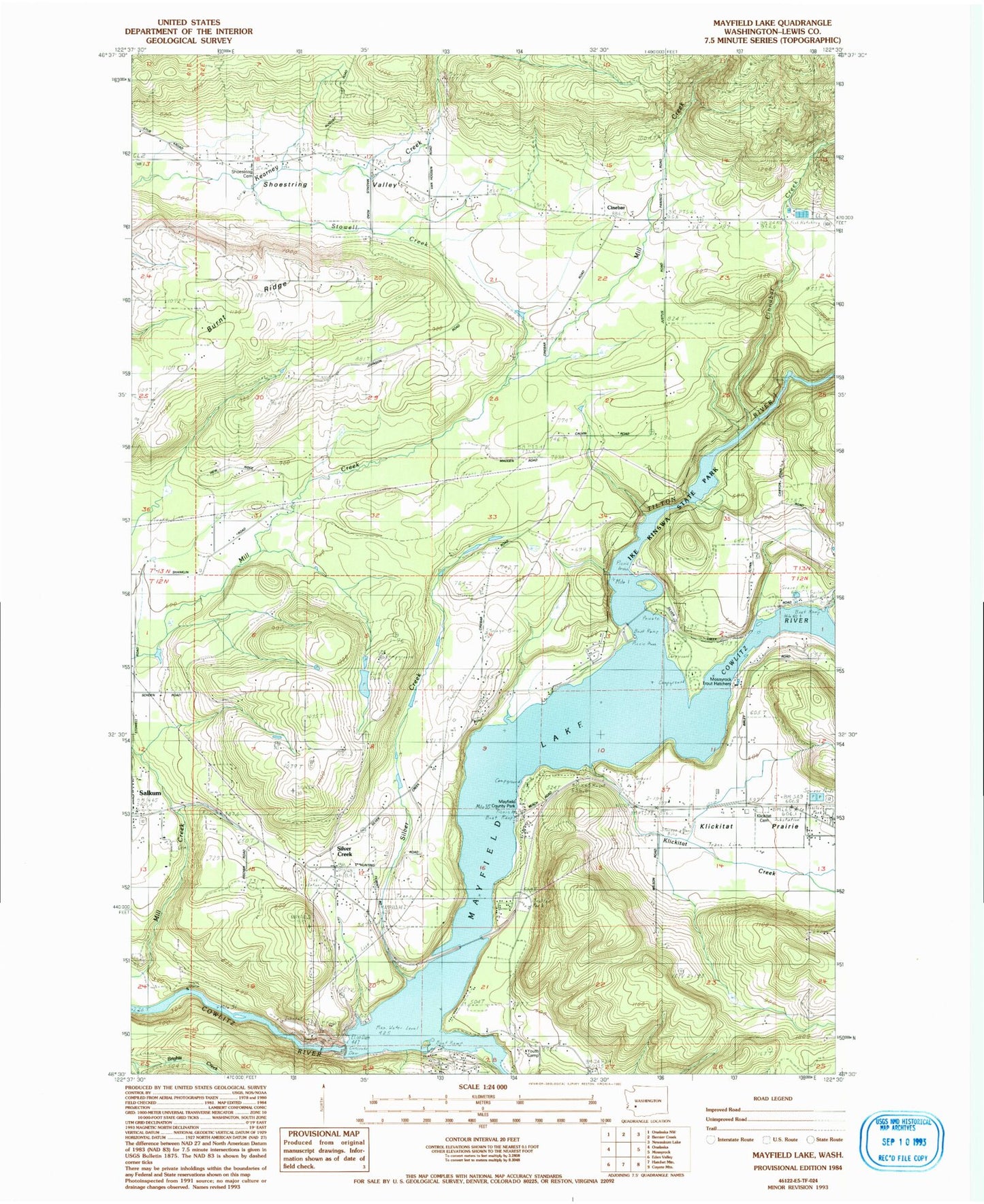 Classic USGS Mayfield Lake Washington 7.5'x7.5' Topo Map Image