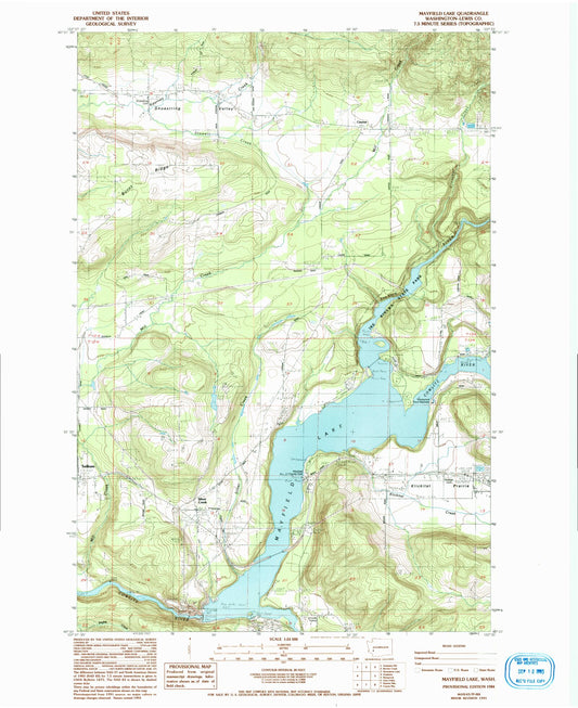 Classic USGS Mayfield Lake Washington 7.5'x7.5' Topo Map Image