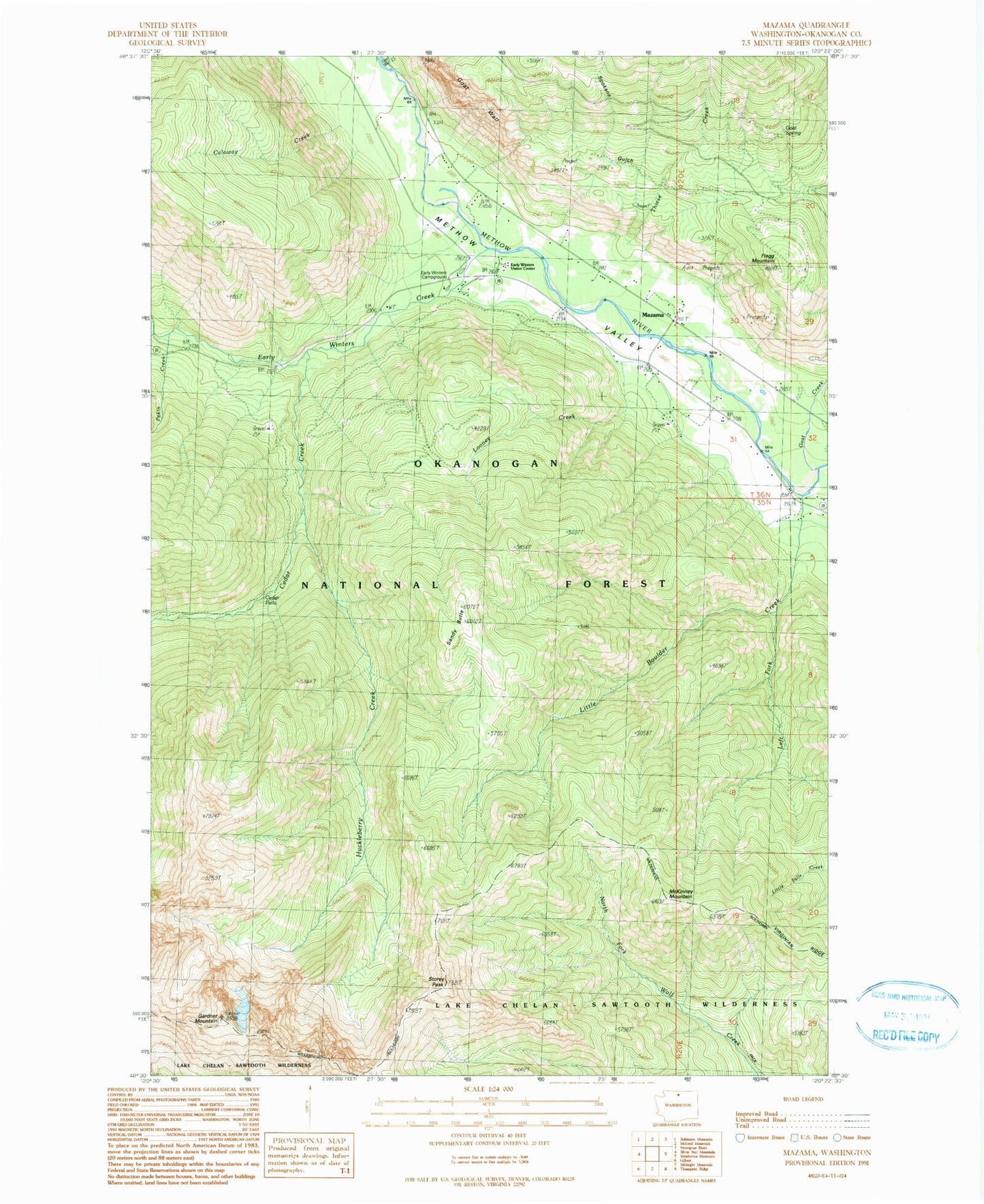Classic USGS Mazama Washington 7.5'x7.5' Topo Map Image