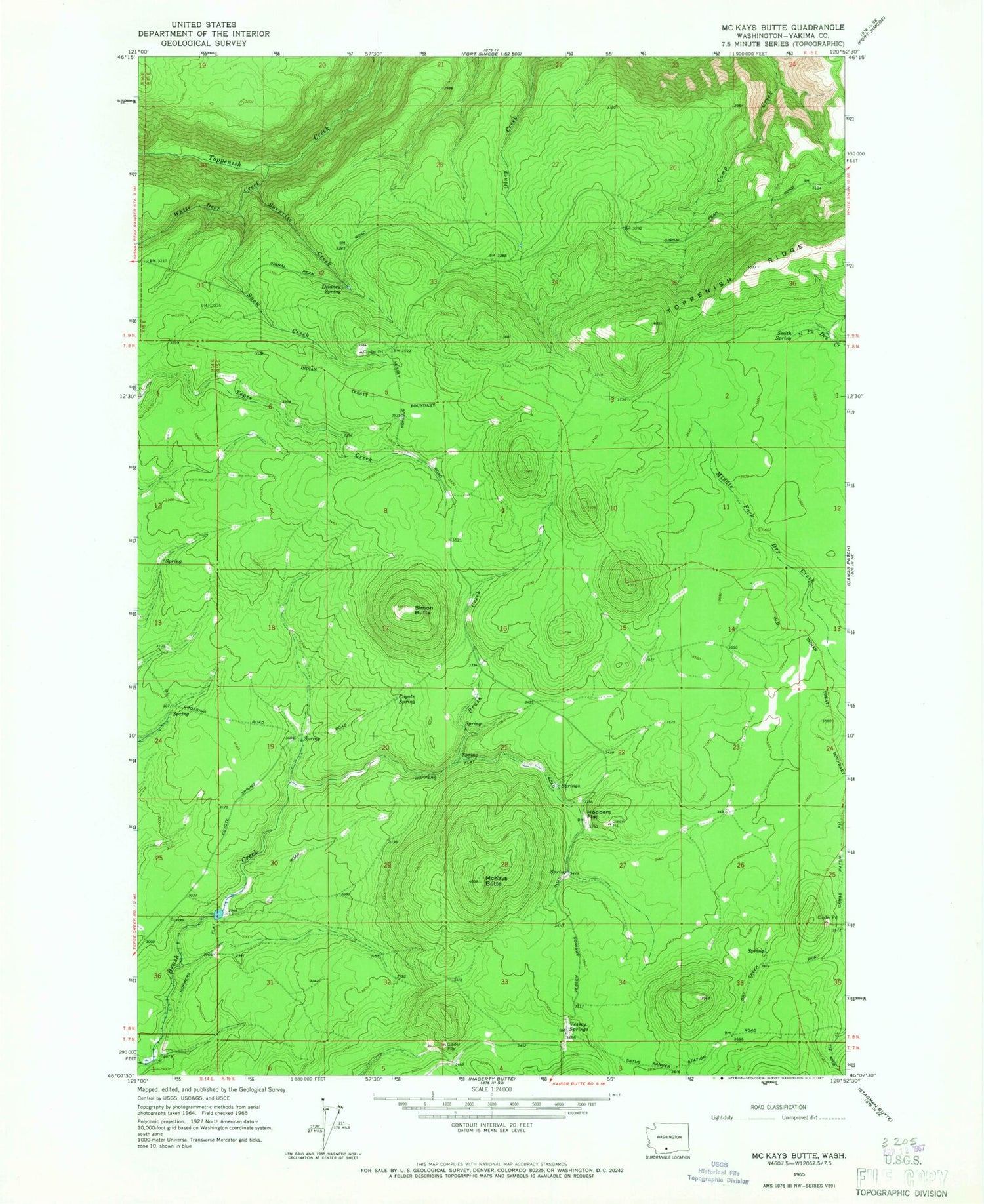 Classic USGS McKays Butte Washington 7.5'x7.5' Topo Map Image