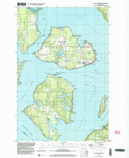 Classic USGS McNeil Island Washington 7.5'x7.5' Topo Map Image