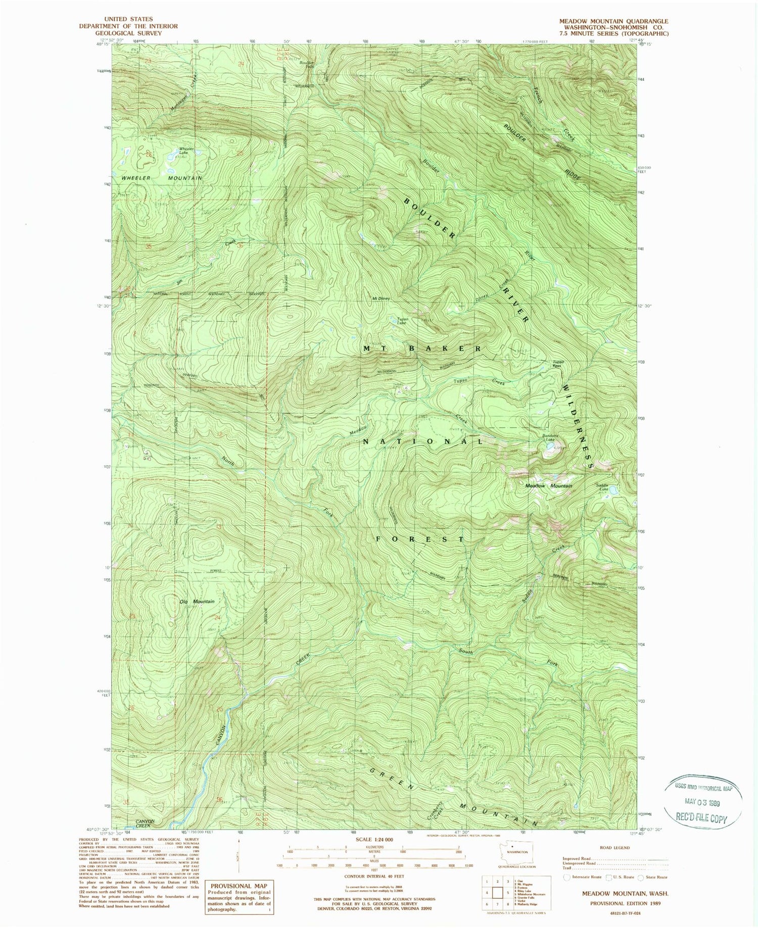 Classic USGS Meadow Mountain Washington 7.5'x7.5' Topo Map Image