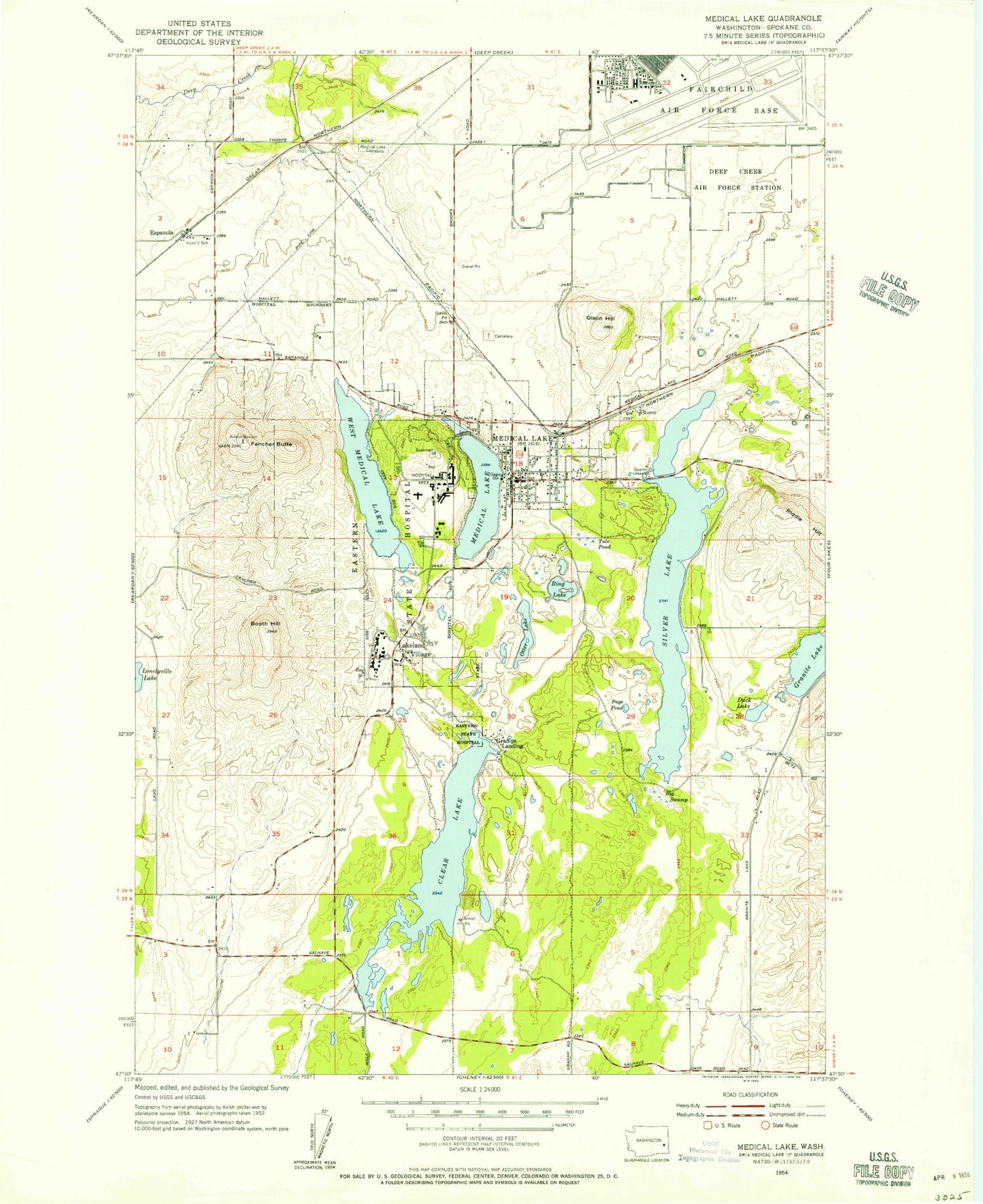 Classic USGS Medical Lake Washington 7.5'x7.5' Topo Map Image