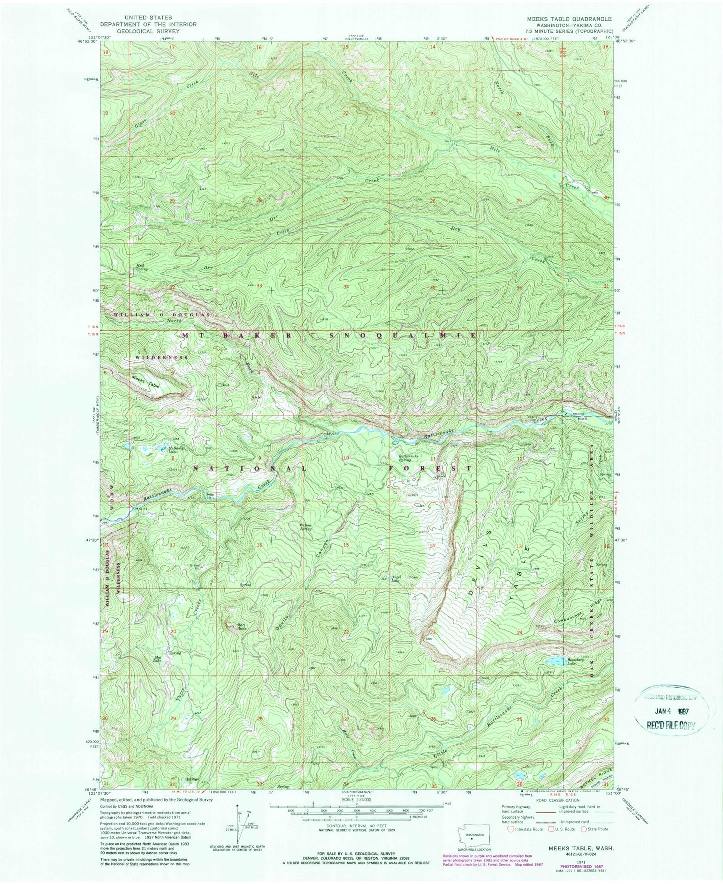 Classic USGS Meeks Table Washington 7.5'x7.5' Topo Map Image