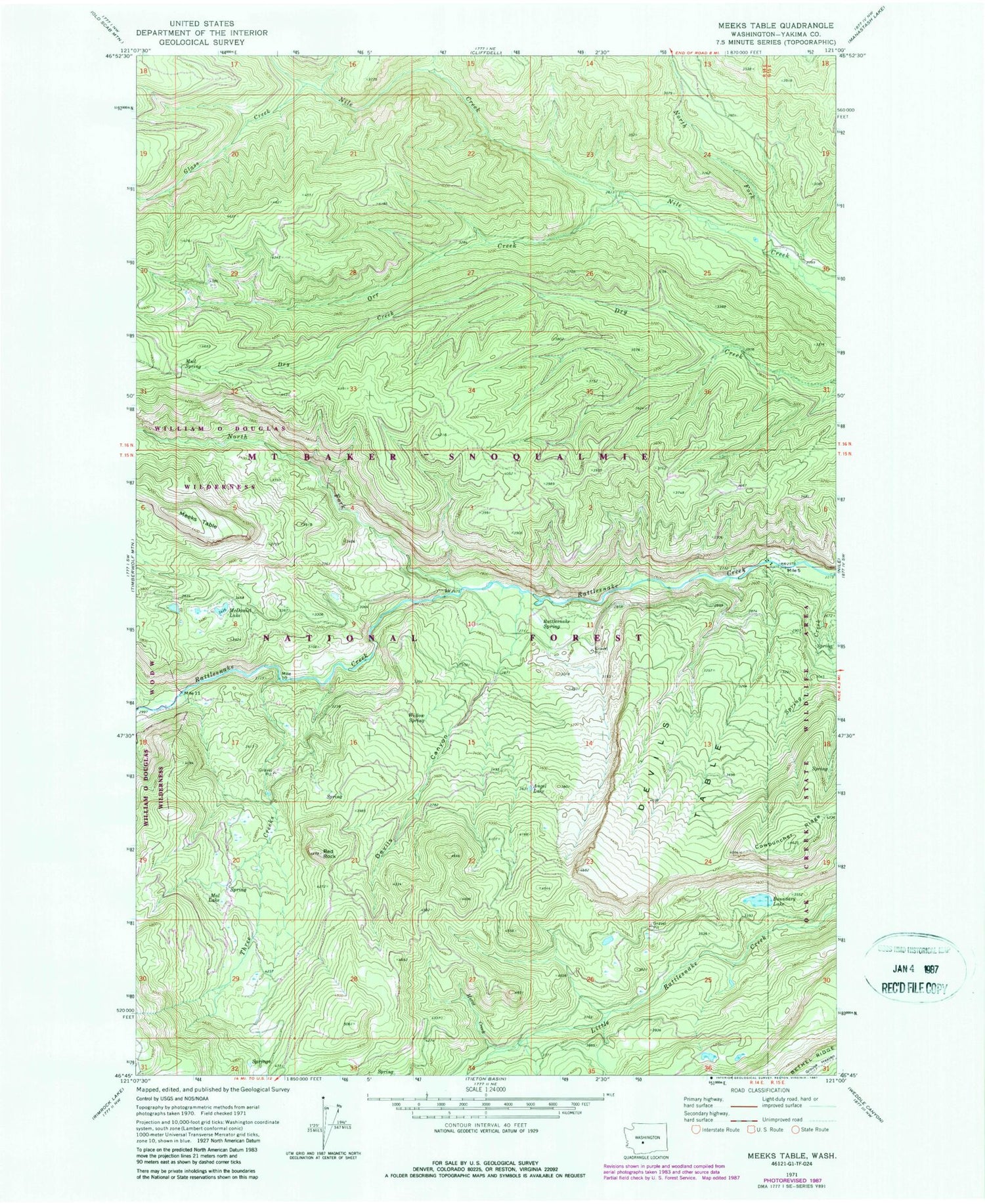 Classic USGS Meeks Table Washington 7.5'x7.5' Topo Map Image