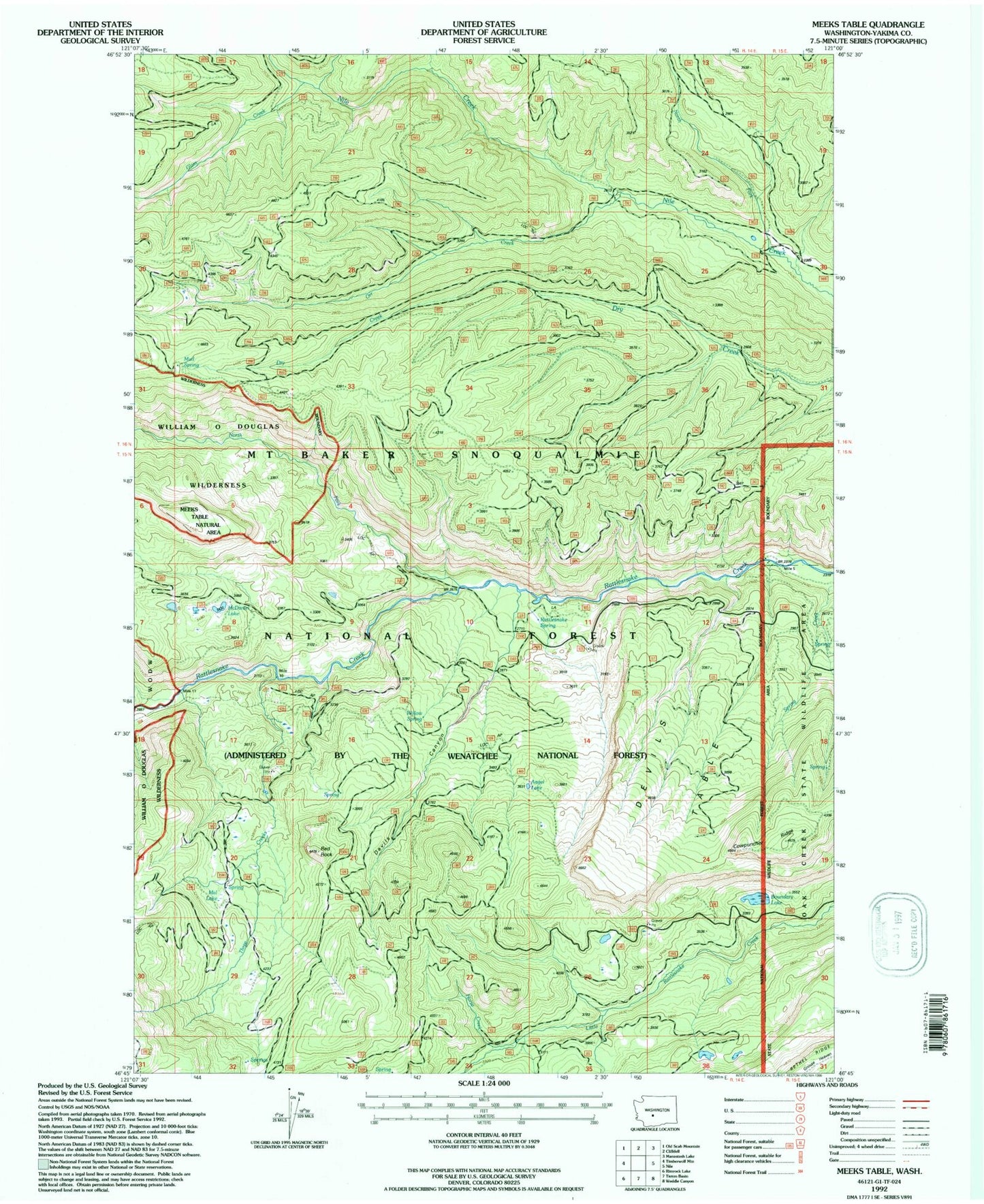 Classic USGS Meeks Table Washington 7.5'x7.5' Topo Map Image