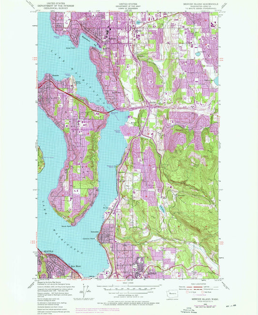 Classic USGS Mercer Island Washington 7.5'x7.5' Topo Map Image