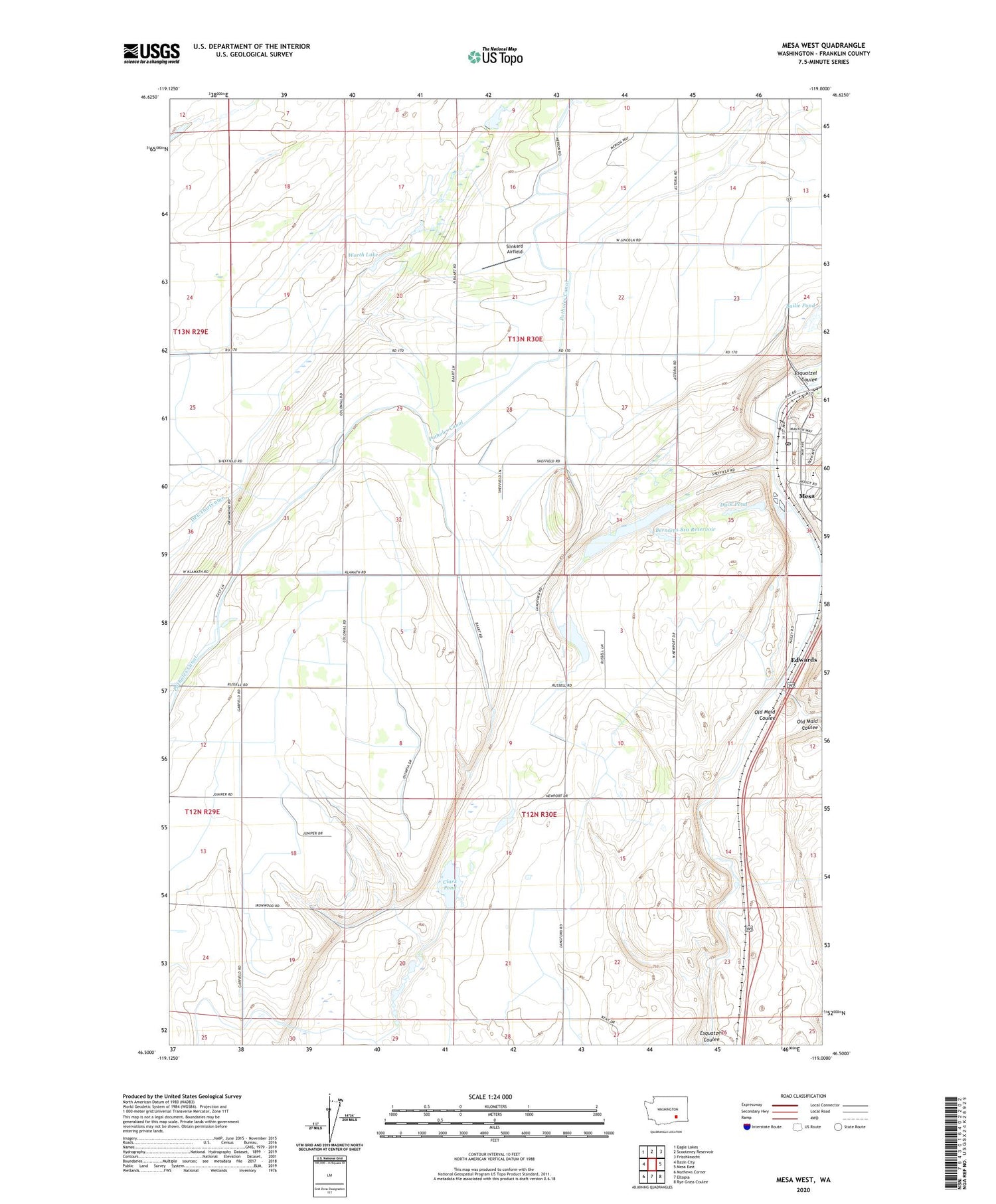 Mesa West Washington US Topo Map Image