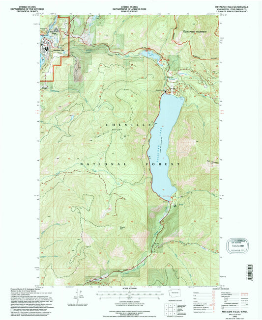 Classic USGS Metaline Falls Washington 7.5'x7.5' Topo Map Image