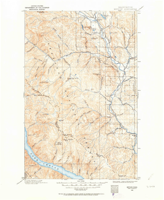 Historic 1899 Methow Washington 30'x30' Topo Map Image