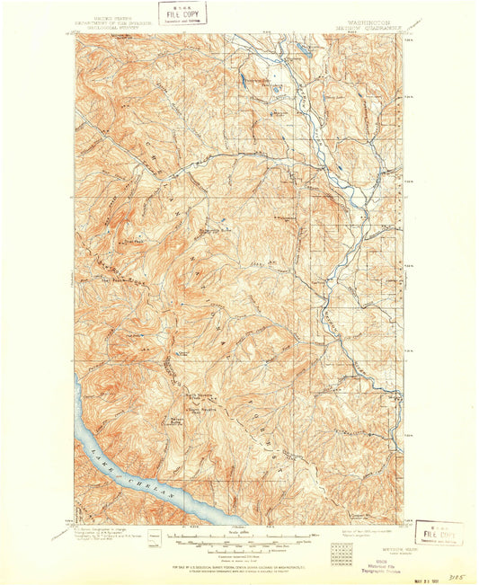 Historic 1901 Methow Washington 30'x30' Topo Map Image