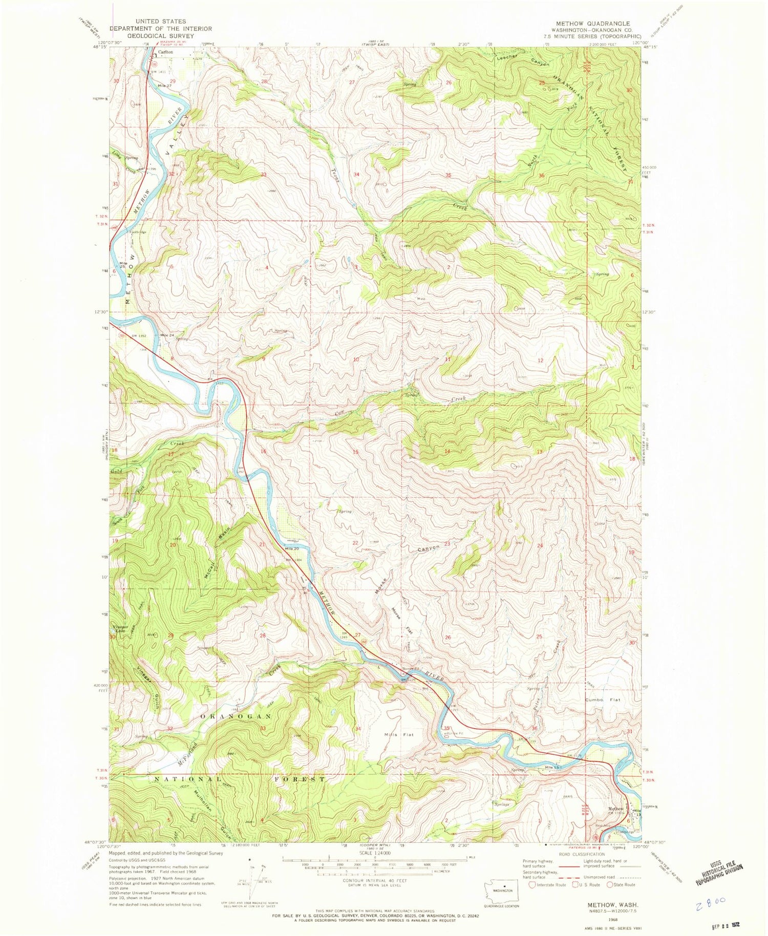 Classic USGS Methow Washington 7.5'x7.5' Topo Map Image