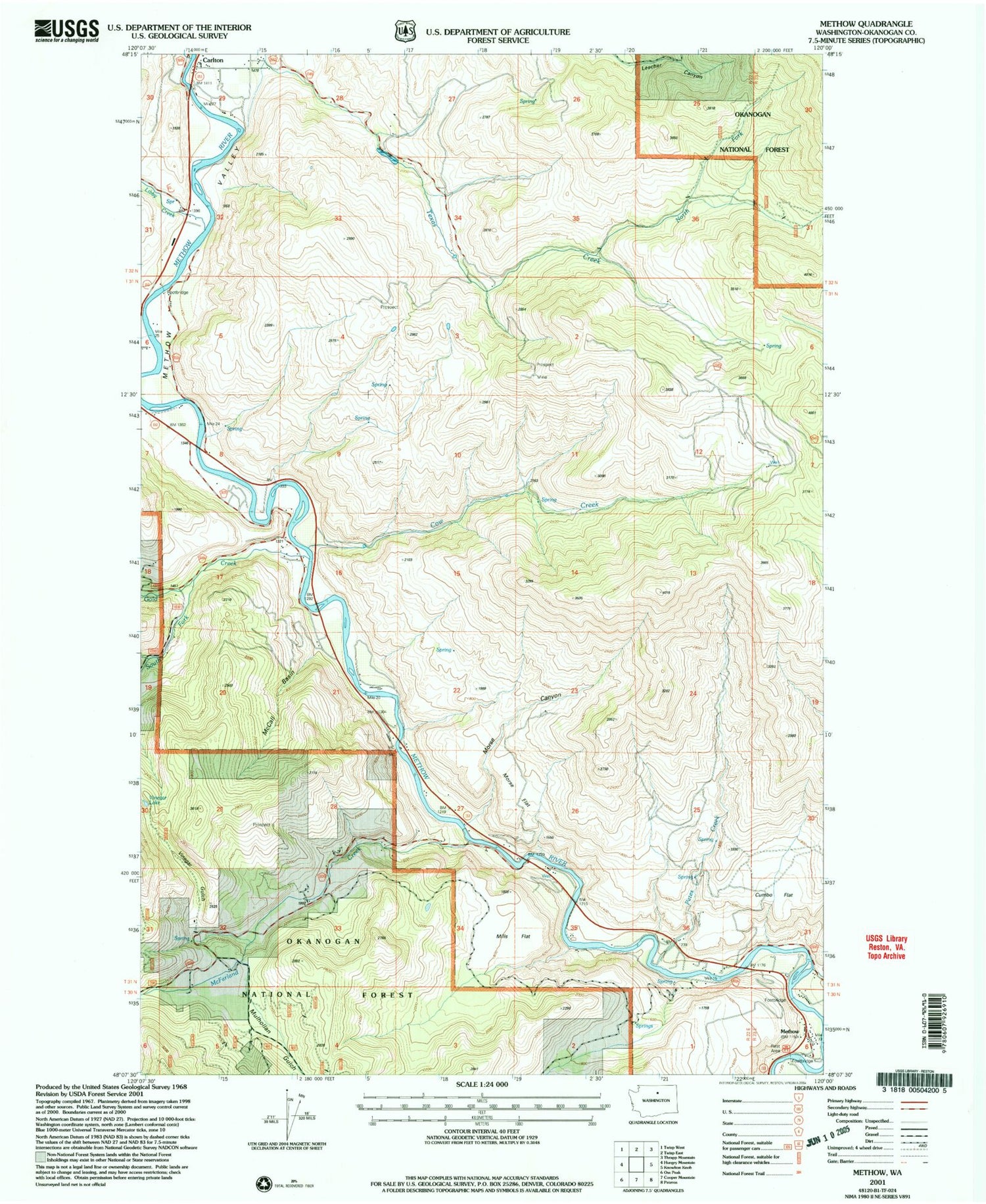 Classic USGS Methow Washington 7.5'x7.5' Topo Map Image