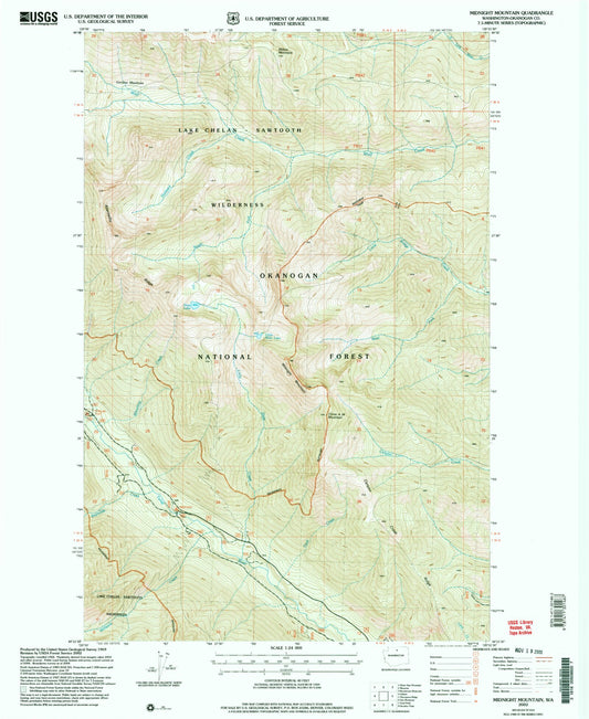Classic USGS Midnight Mountain Washington 7.5'x7.5' Topo Map Image