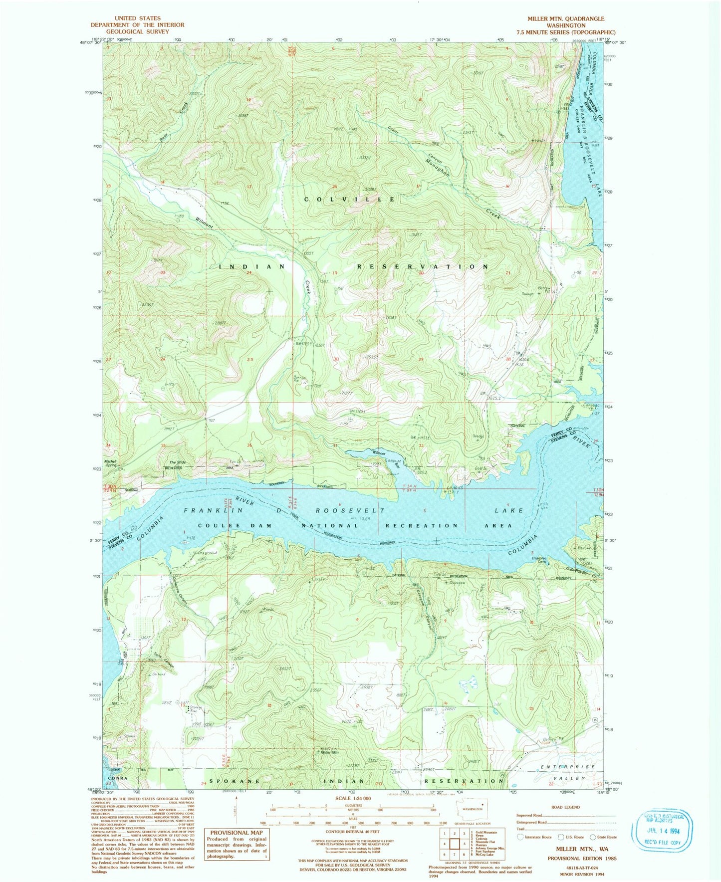 Classic USGS Miller Mountain Washington 7.5'x7.5' Topo Map Image