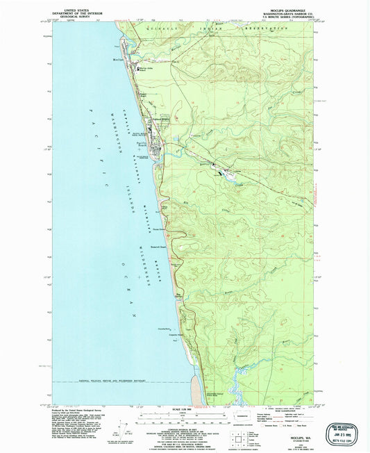 Classic USGS Moclips Washington 7.5'x7.5' Topo Map Image