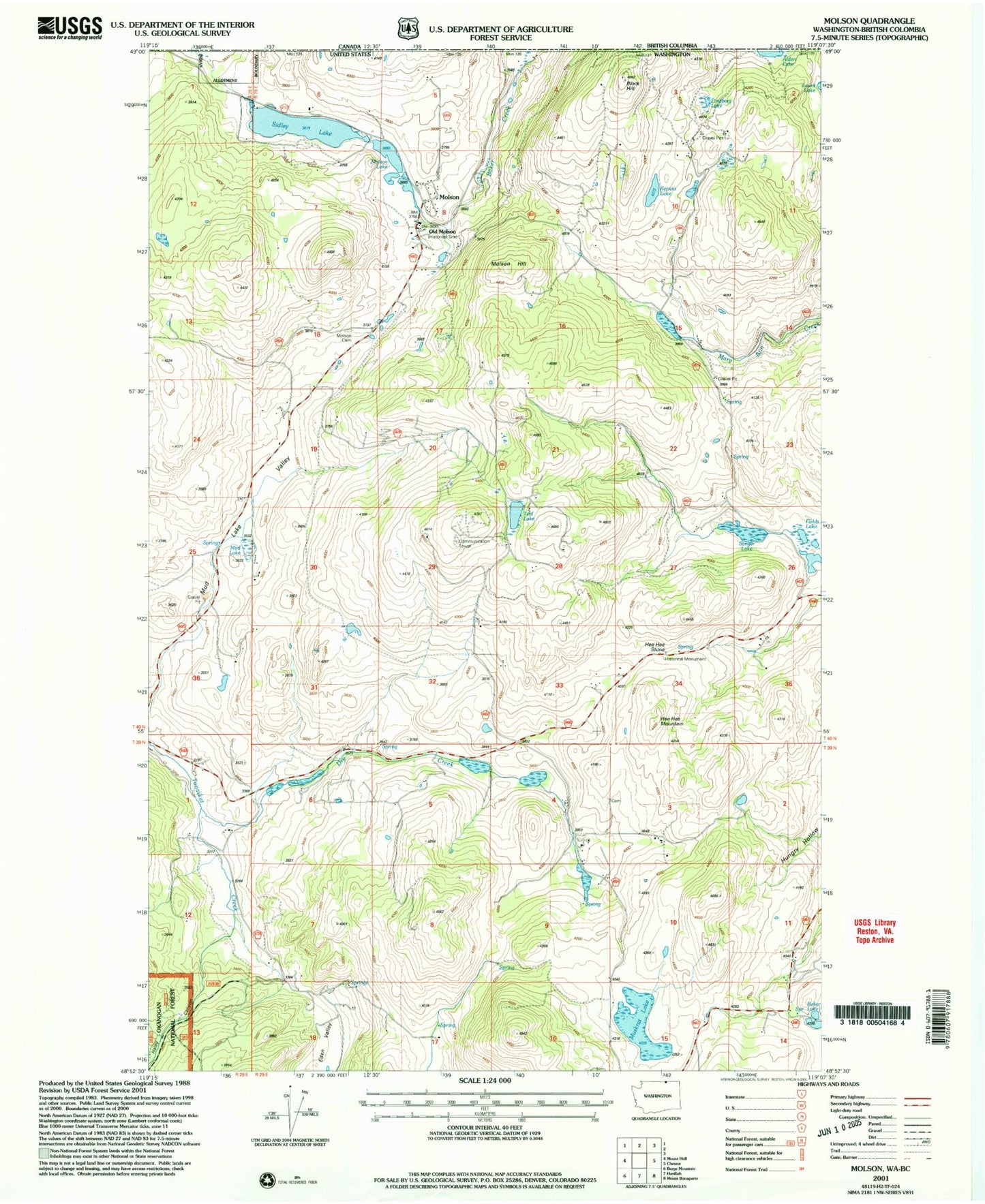Classic USGS Molson Washington 7.5'x7.5' Topo Map Image