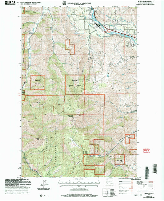 Classic USGS Monitor Washington 7.5'x7.5' Topo Map Image