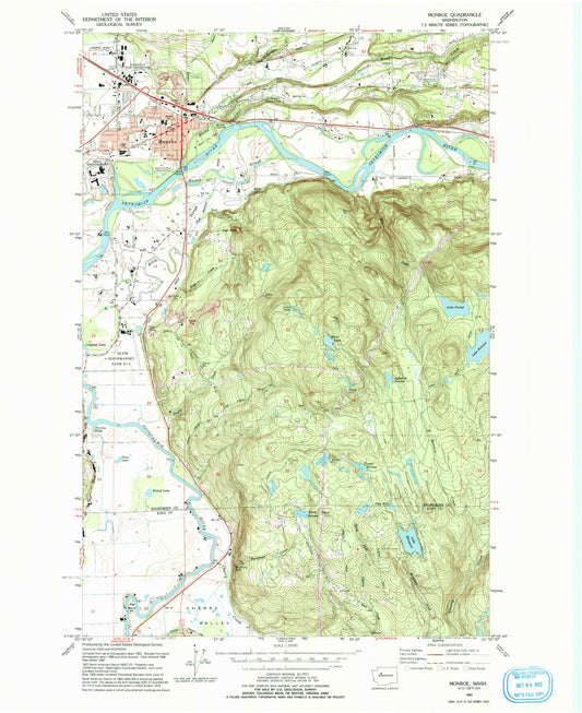 Classic USGS Monroe Washington 7.5'x7.5' Topo Map Image