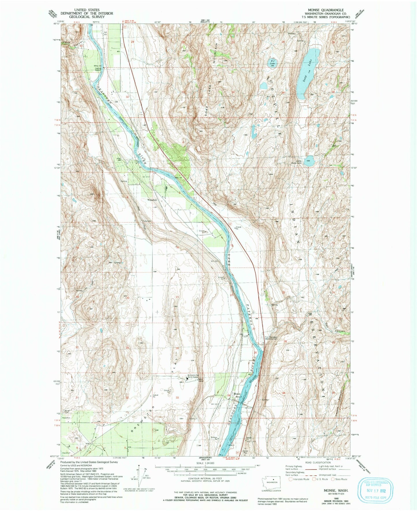 Classic USGS Monse Washington 7.5'x7.5' Topo Map Image