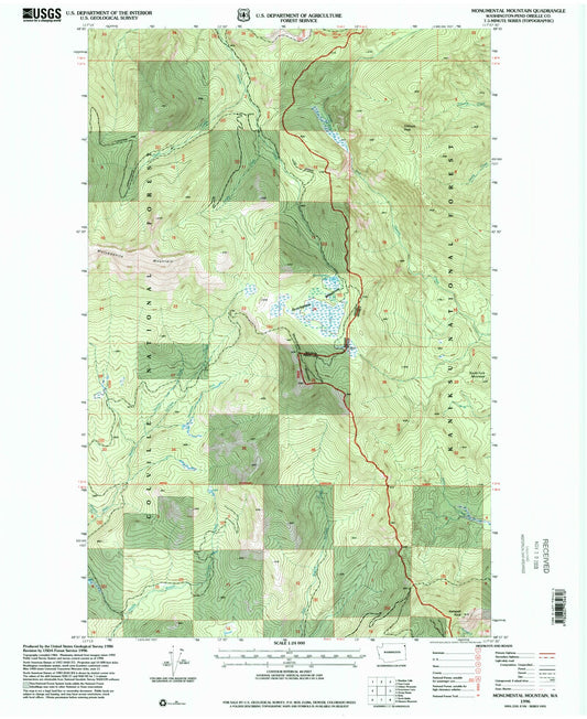 Classic USGS Monumental Mountain Washington 7.5'x7.5' Topo Map Image