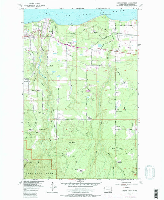 Classic USGS Morse Creek Washington 7.5'x7.5' Topo Map Image