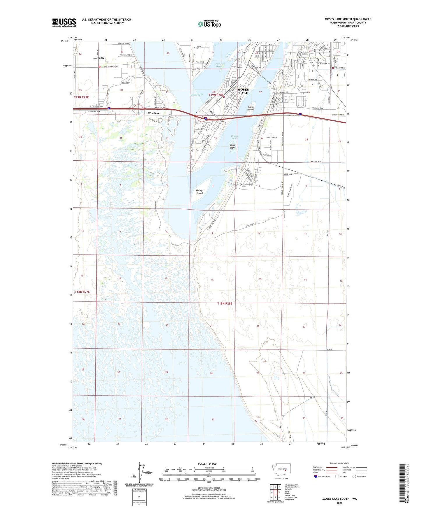 Moses Lake South Washington US Topo Map Image