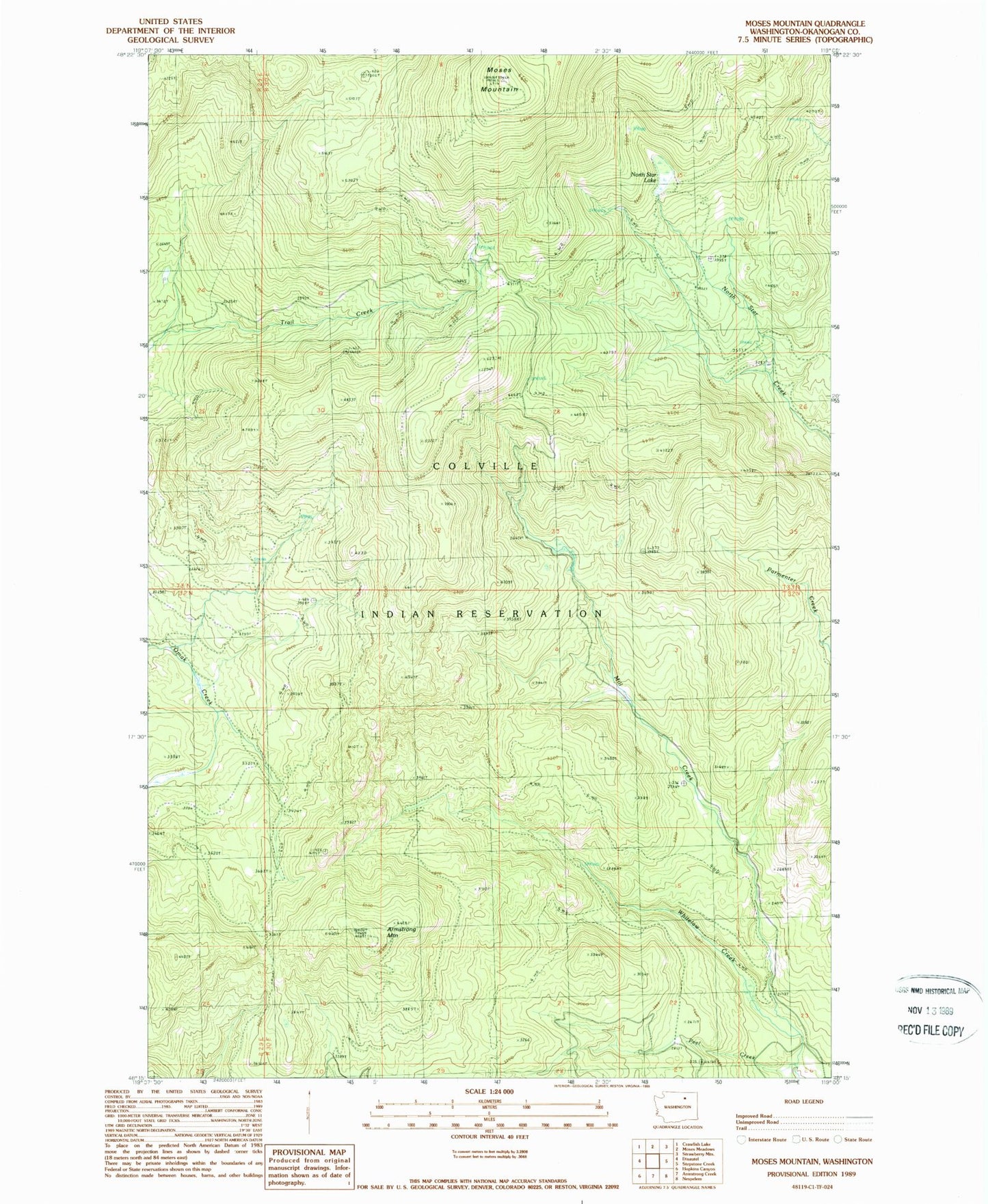 Classic USGS Moses Mountain Washington 7.5'x7.5' Topo Map Image