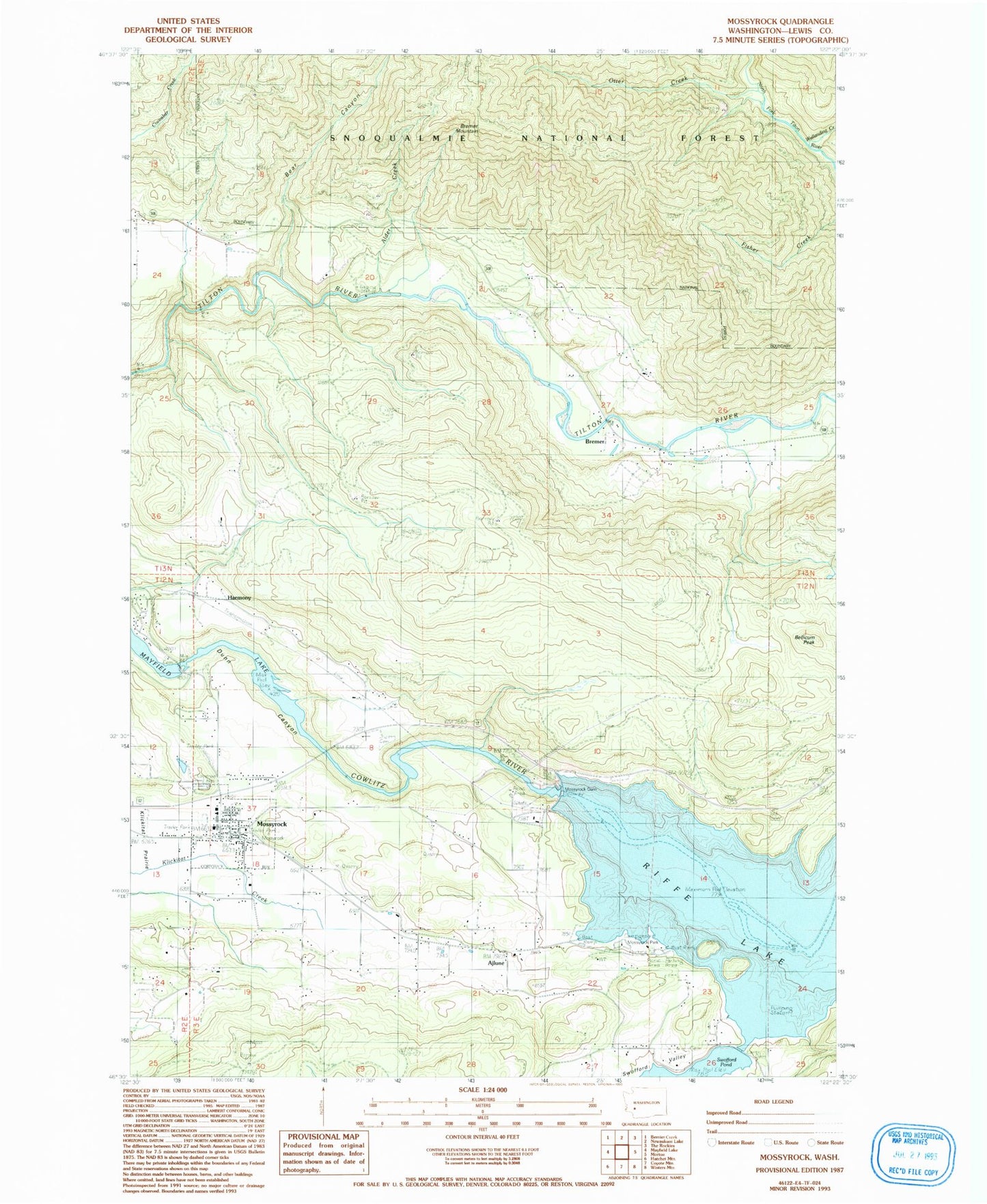Classic USGS Mossyrock Washington 7.5'x7.5' Topo Map Image