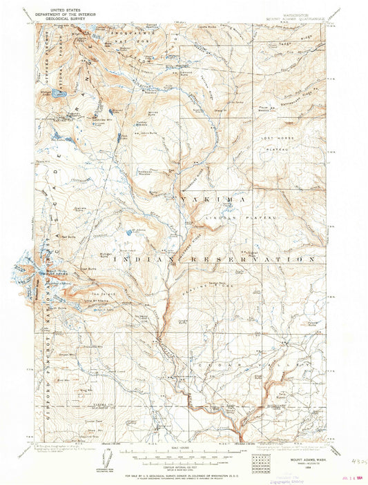 Historic 1904 Mount Adams Washington 30'x30' Topo Map Image