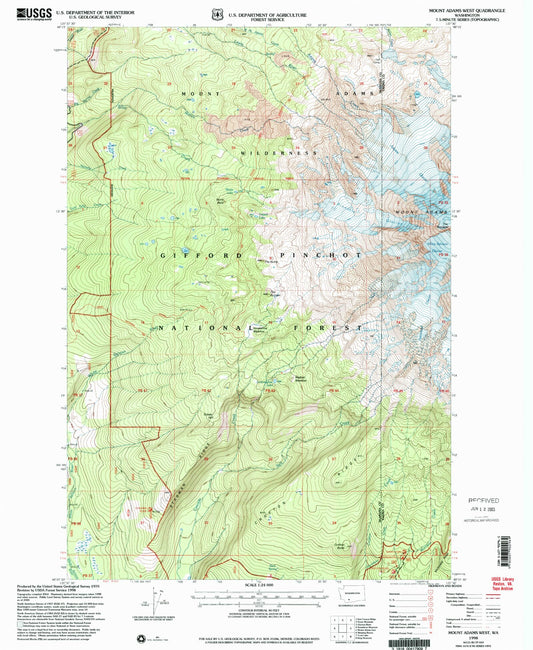 Classic USGS Mount Adams West Washington 7.5'x7.5' Topo Map Image