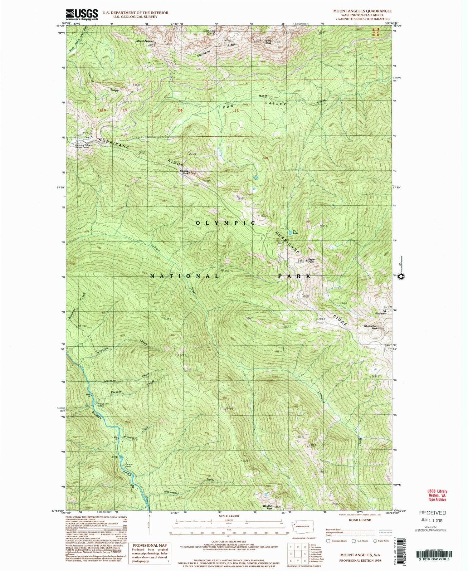Classic USGS Mount Angeles Washington 7.5'x7.5' Topo Map Image