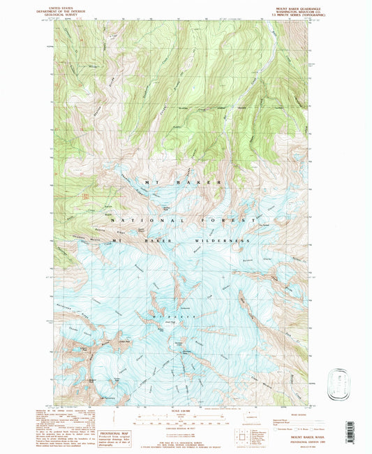 USGS Classic Mount Baker Washington 7.5'x7.5' Topo Map Image