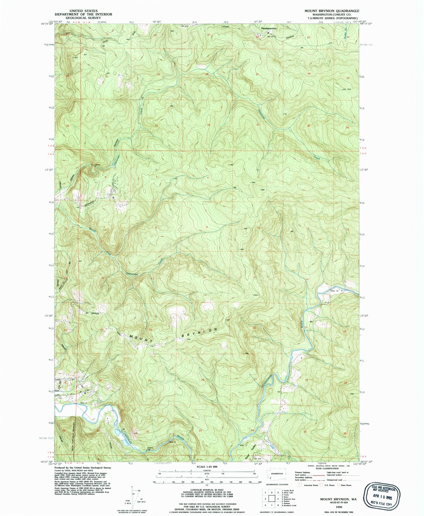Classic USGS Mount Brynion Washington 7.5'x7.5' Topo Map Image