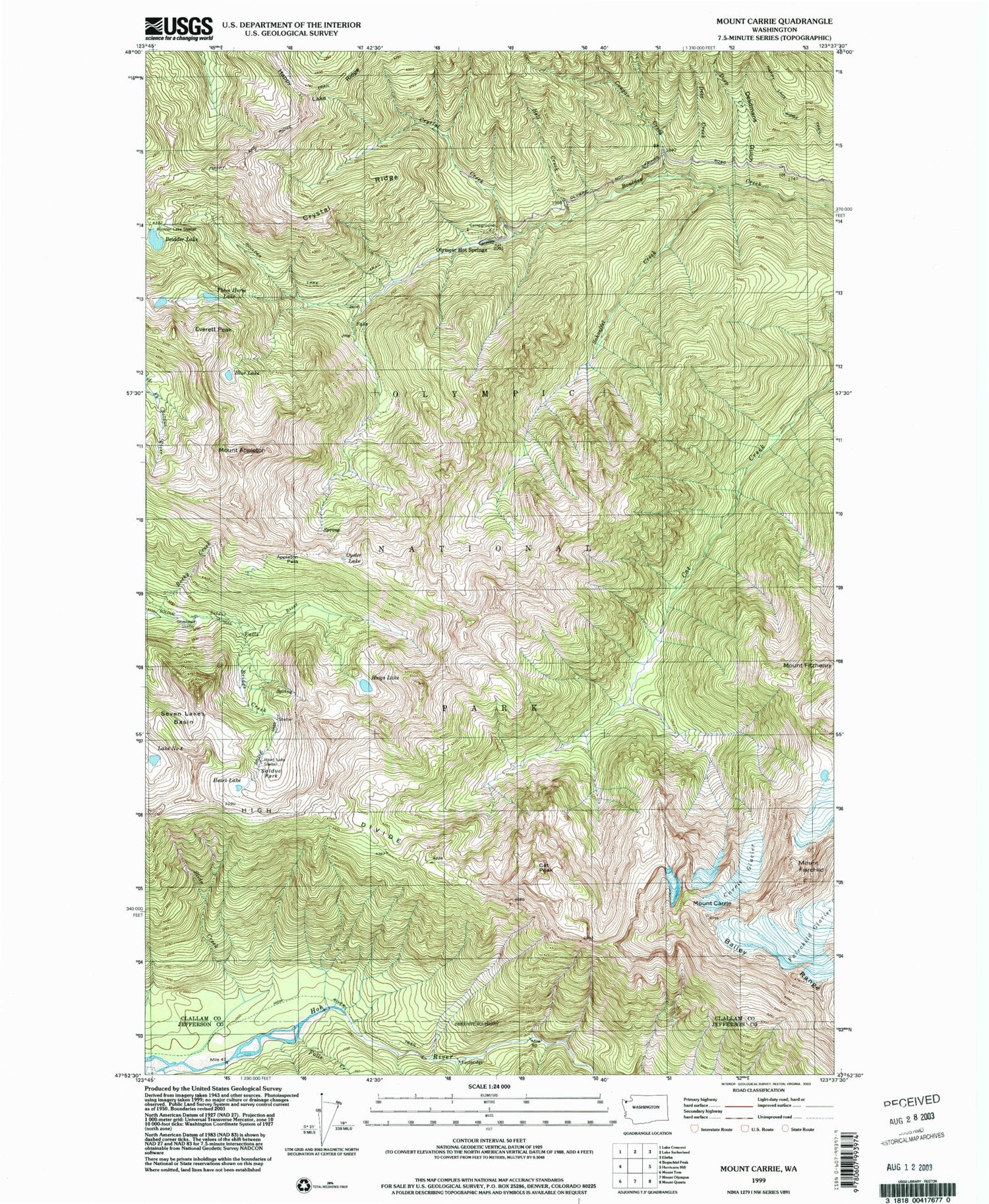 Classic USGS Mount Carrie Washington 7.5'x7.5' Topo Map Image