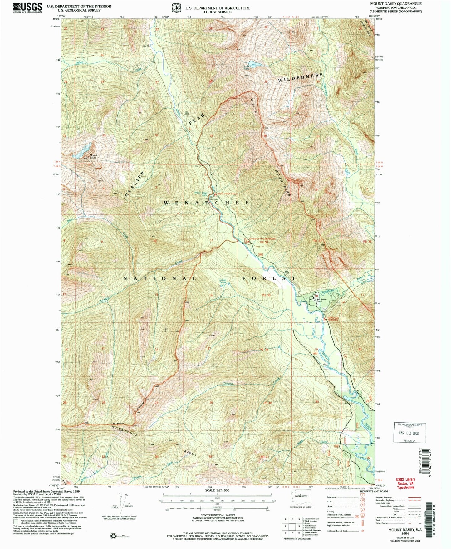 Classic USGS Mount David Washington 7.5'x7.5' Topo Map Image