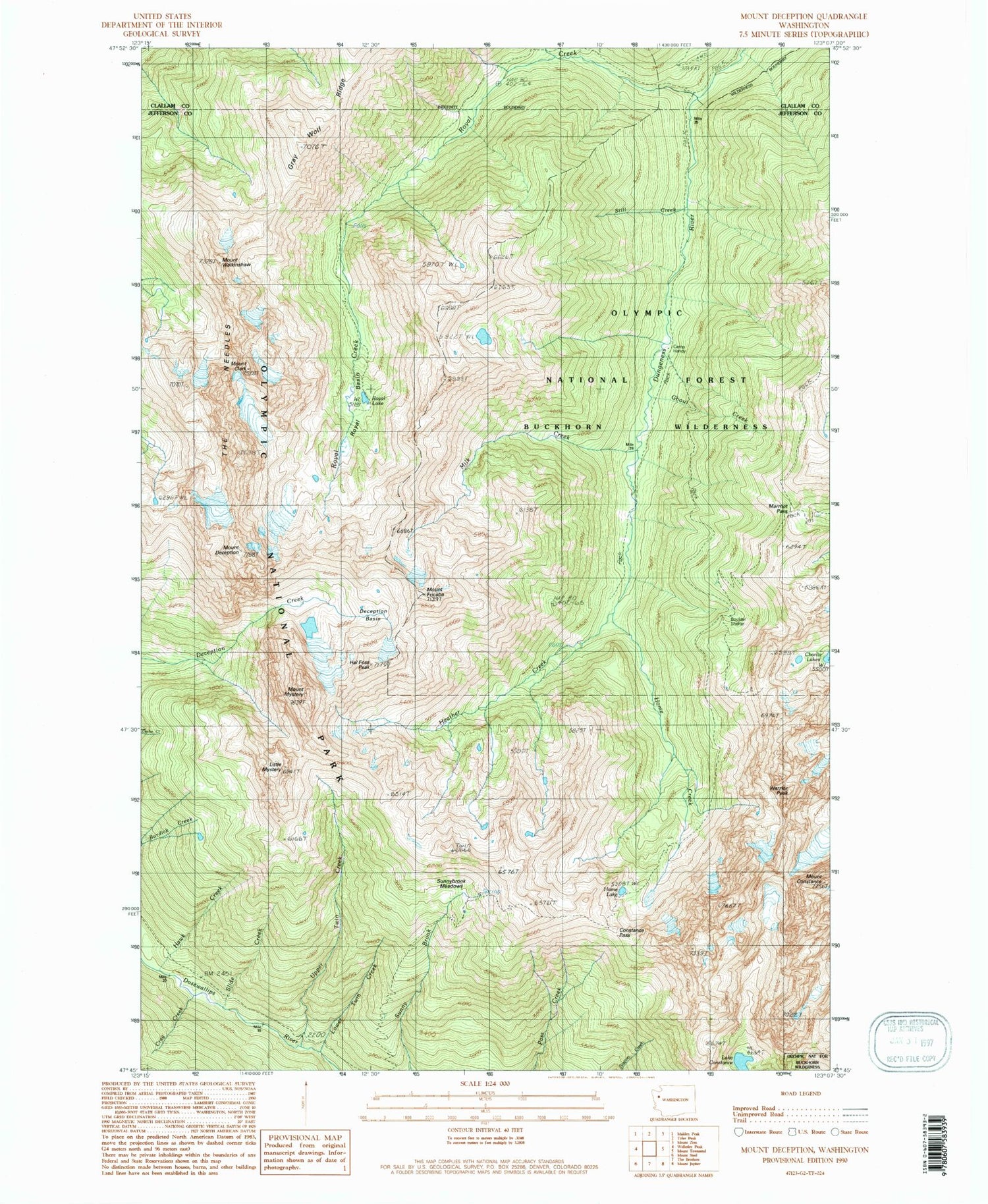 Classic USGS Mount Deception Washington 7.5'x7.5' Topo Map Image